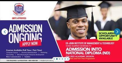 ED-JOHN Institute of Management ND admission, 2023/2024