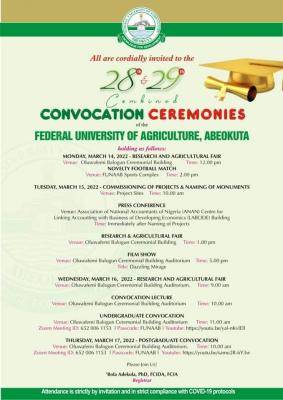 FUNAAB announces 28th and 29th combined Convocation Ceremonies