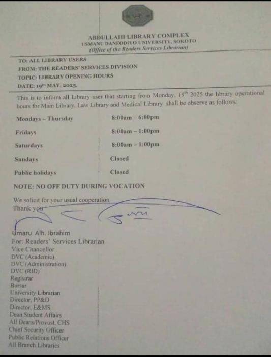 UDUSOK management adjusts library operational hours