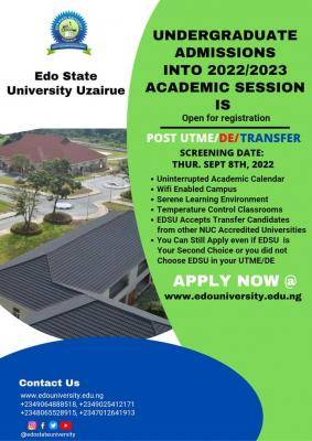 Edo State University Post-UTME screening date, 2022/2023