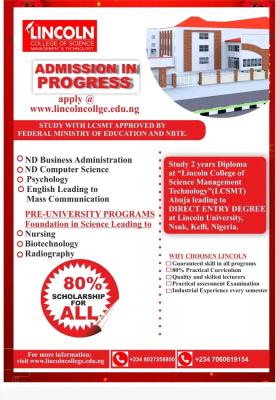 Lincoln College of Science, Management and Technology announces admission