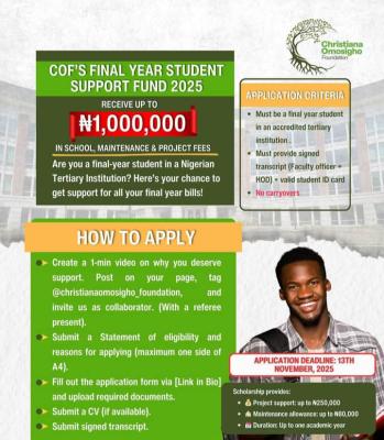 Christiana Omosigho Foundation Launches Student Support Fund for Final-Year Nigerian Students