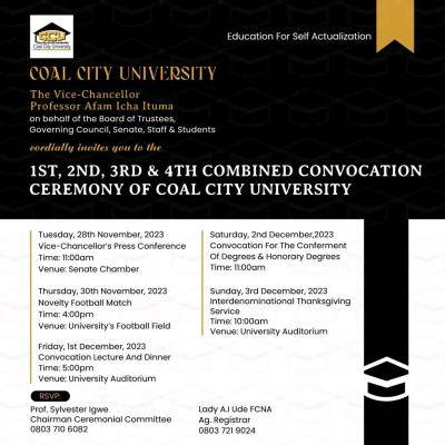 Coal City University announce combined Convocation Ceremony