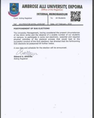 AAU postpones SUG elections
