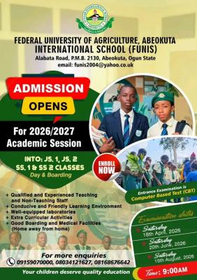Federal University of Agriculture, Abeokuta International School (FUNIS) Admission for 2026/2027 Session