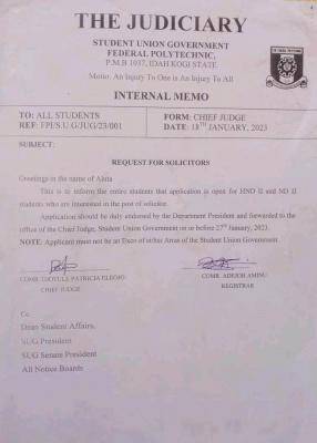 Fed Poly Idah SUG notice to students