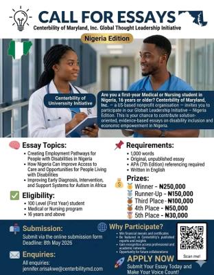 Centerbility of Maryland essay competition for first-year Medical and Nursing students, 2026