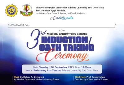 Adeleke University 3rd Induction ceremony/oath taking for Medical Laboratory Science