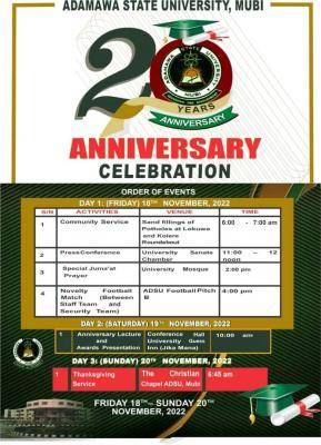 ADSU order of events for its 20th anniversary celebration