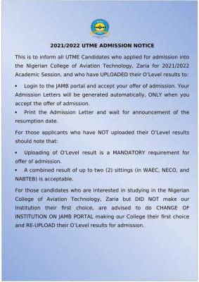 NCAT admission list, 2021/2022 available on JAMB CAPS