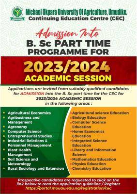 MOUAU admission into B.Sc. Part-time programmes for 2023/2024 session