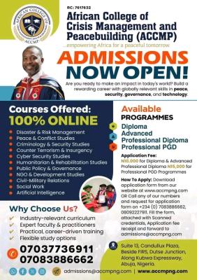 African College of Crisis Management and Peacebuilding (ACCMP) Admissions now open