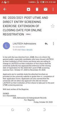 LAUTECH extends post utme registration deadline for 2020/2021 session