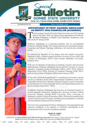 GOMSU appoints Prof. Rasheed Abdulganiy as Deputy Vice-Chancellor (Academic)