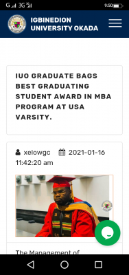 IUO graduate bags best graduating student award in MBA programme at USA varsity