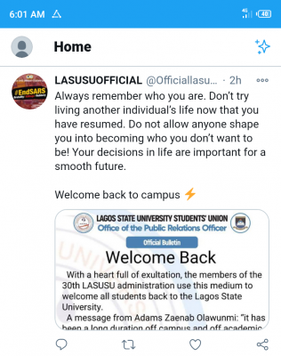 LASU Students' Union welcomes students back to school