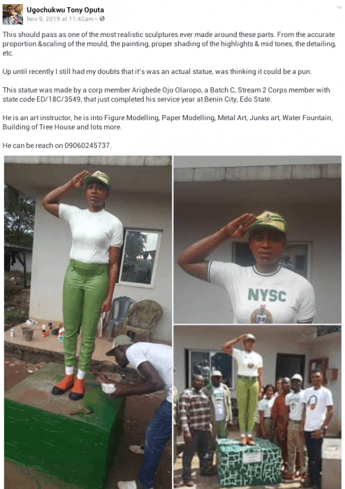 See The Amazing Sculpture Made by a Corps Member That Got People Amazed