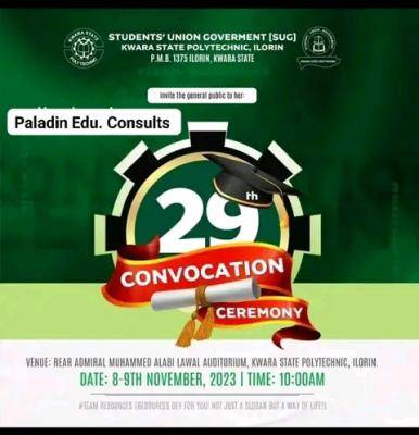 Kwara State Poly SUG announces 29th Convocation Ceremony of the Polytechnic