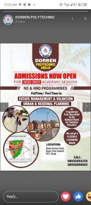 Dorben Polytechnic ND & HND Admission for 2022/2023 session