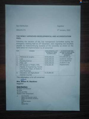 EBSU newly approved developmental and accreditation fees