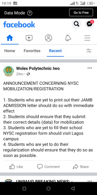 Wolex Polytechnic, Iwo notice on NYSC mobilization/registration