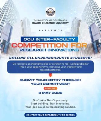 OOU announces Inter-Faculty Competition for Research Innovations