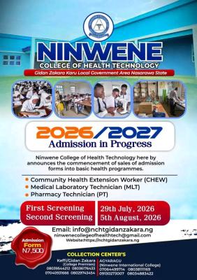 Ninwene College of Health Tech. Gidan Zakara releases Admission form, 2026/2027