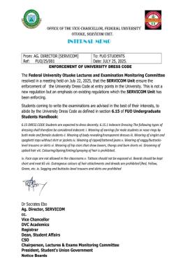 FUOTUOKE issues notice on enforcement of university's dress code