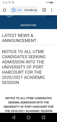 UNIPORT 2020 Post-UTME screening result and notice to candidates
