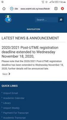 UNIPORT extends post utme registration deadline for 2020/2021 session