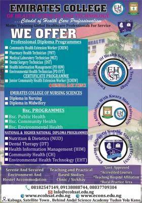 Emirates College of Health Sciences and Technology Admission form, 2022/2023
