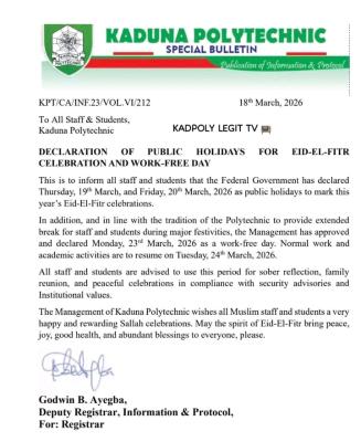 KADPOLY announces work-free day