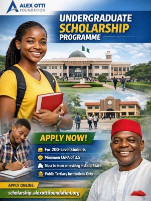 Alex Otti Foundation Opens Undergraduate Scholarship Programme for Nigerians