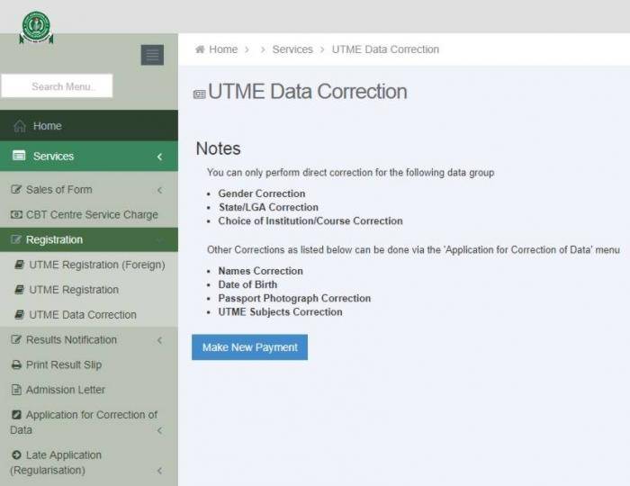 JAMB 2019 Change Of Course, Institution And Data Correction Process