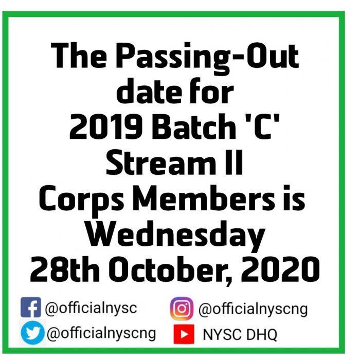 NYSC Announces Date for 2019 Batch ‘C’ Stream II Passing out