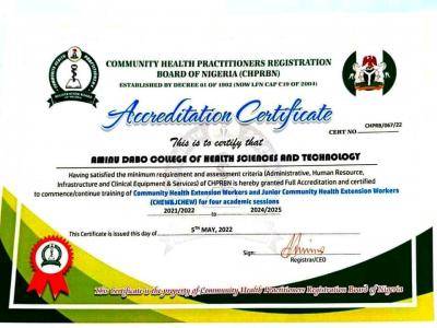 CHPRBN grants accreditation to Aminu Dabo college of health sciences for CHEW progrmmes