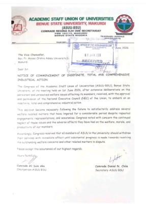 BSU ASUU chapter embarks on strike over unresolved welfare issues