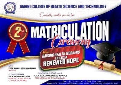 Amani College of Health Sciences & Tech. announces 2nd Matriculation Ceremony