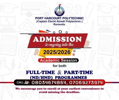 Elechi Amadi Poly HND FT/PT & ND PT admission forms, 2025/2026