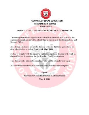 Nigeria Law School issues urgent notice on submission of applications for resit candidates