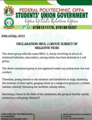 Federal Polytechnic, Offa SUG important notice to all students