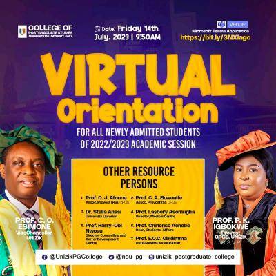 UNIZIK College of Postgraduate Studies Virtual orientation, 2022/2023