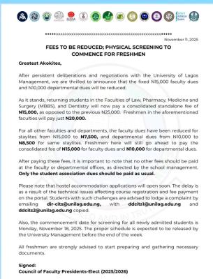 UNILAG Council of Faculty Presidents notice to students