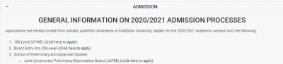 KolaDaisi University JUPEB admission for 2020/2021 session