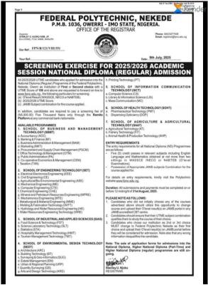 NEKEDEPOLY Post-UTME 2025: Cut-off mark, Eligibility and Registration Details
