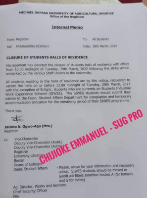 MOUAU orders students to vacate hostels