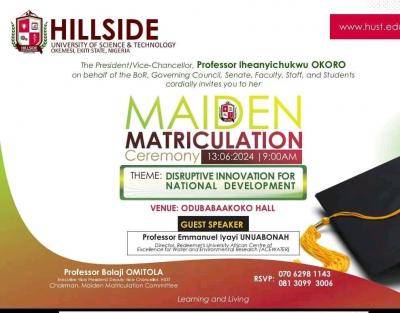 Hillside University Of Science & Tech announces maiden matriculation ceremony