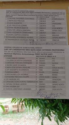 Federal College of Agriculture, Ishiagu ND/HND 1st batch admission list, 2020/2021