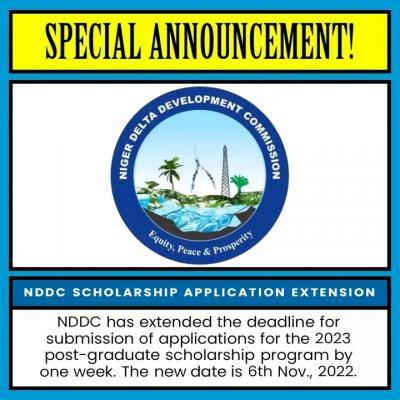 NDDC extends postgraduate scholarship application deadline