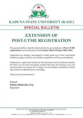 KASU extends Post UTME application deadline for 2023/2024 session